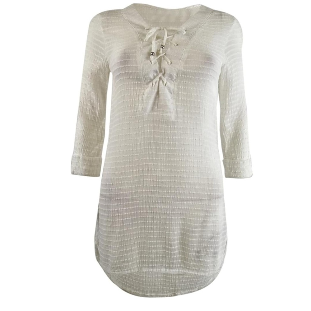 NWT J. Valdi‎ Women’s Lace-Up Shirt Dress Swim Cover-Up - White (Size M)
